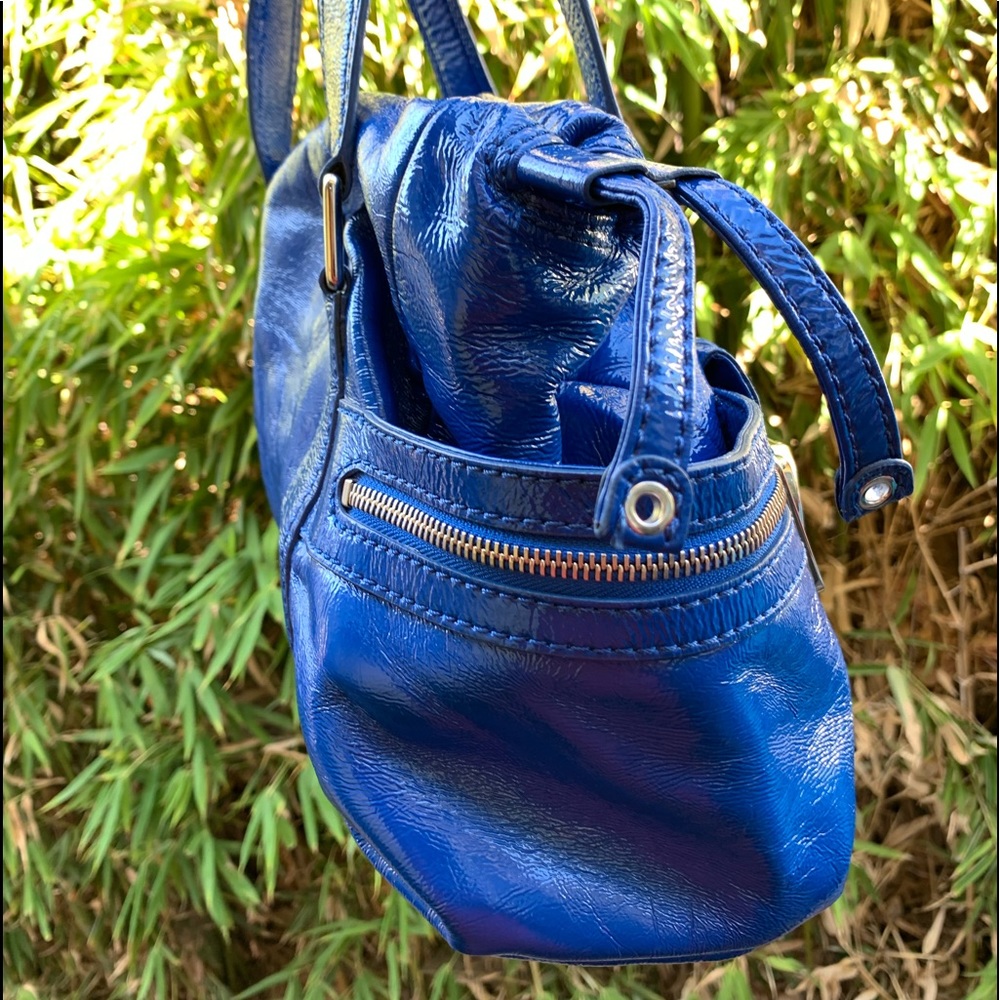 MICHAEL KORS blue patent leather satchel bag purse tote - Picture 7 of 15